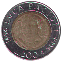 500 Lire 1994 Luca pacioli