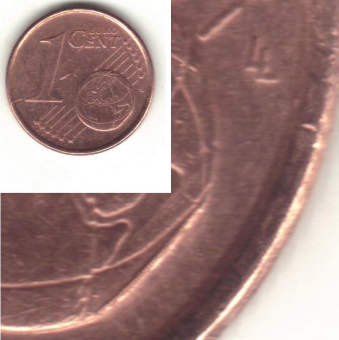 Error Spain 1 cent 1999 kut globe